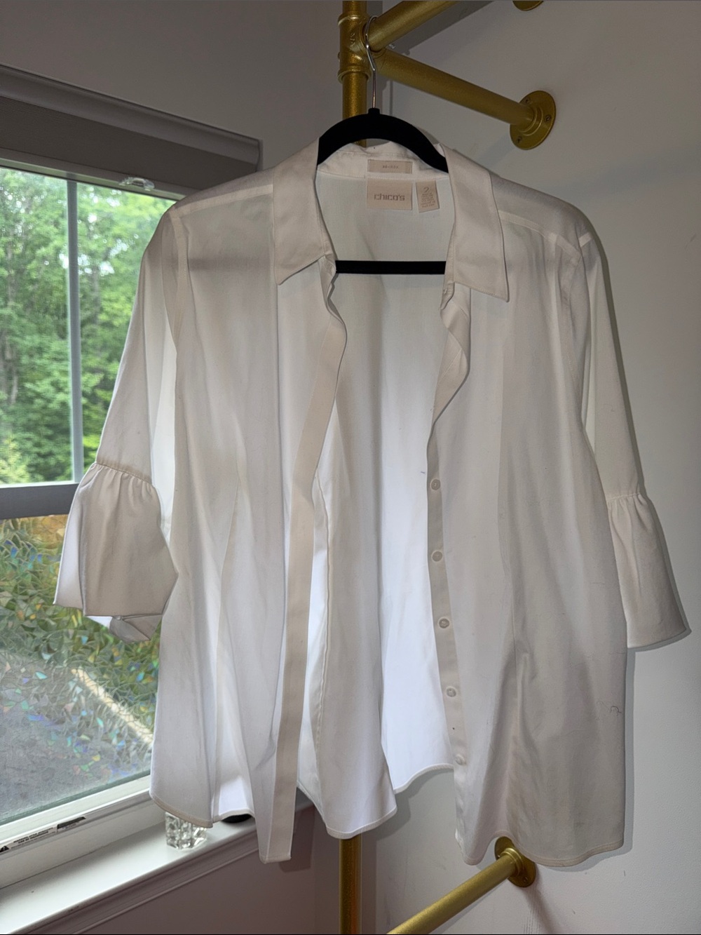 Chico's Cream Tie-Neck Blouse with Button Front